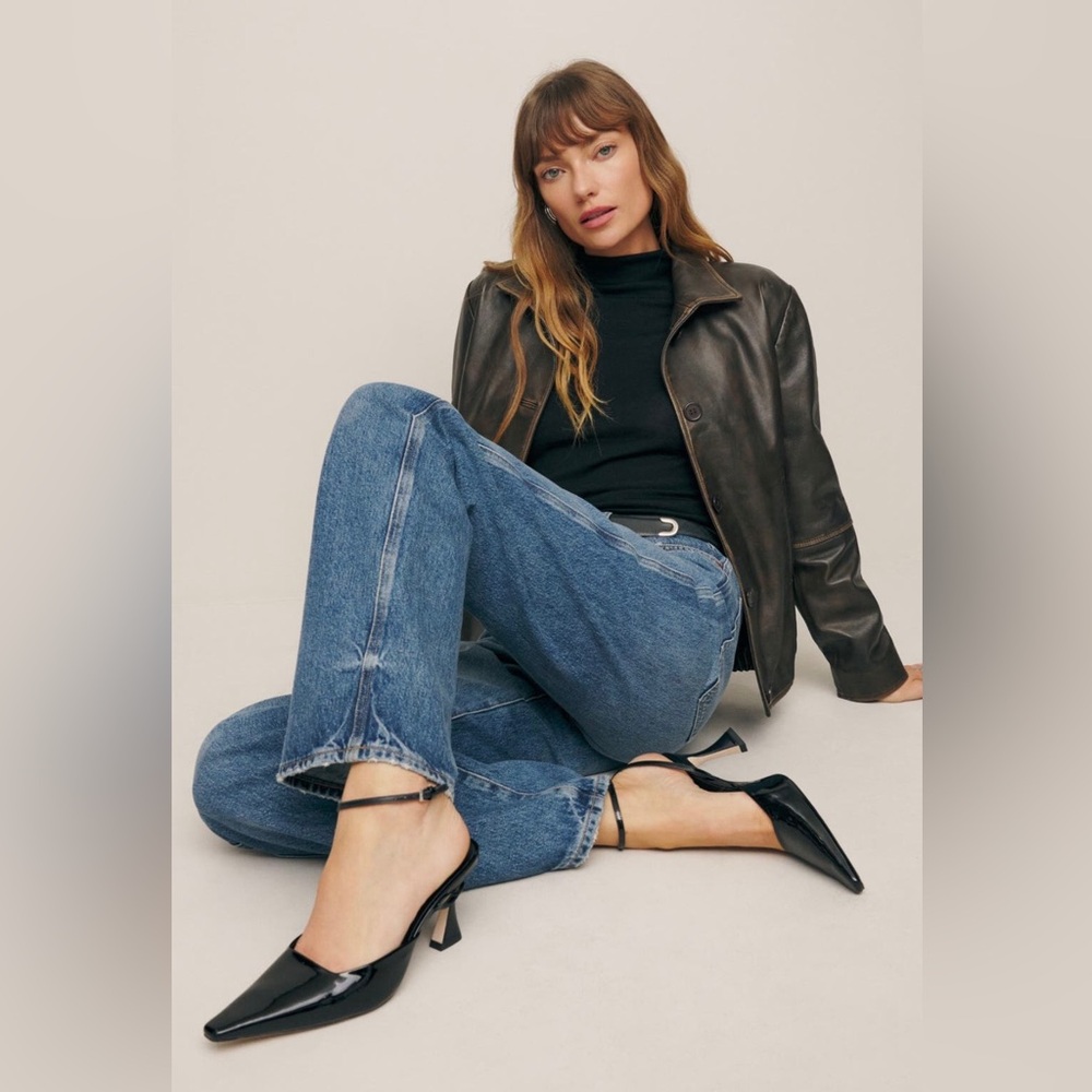NWT & NIB Reformation black patent leather Natasha ankle strap pumps. No mesh.